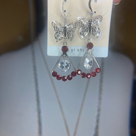 Jewelry - Silver and Red Butterfly Earrings